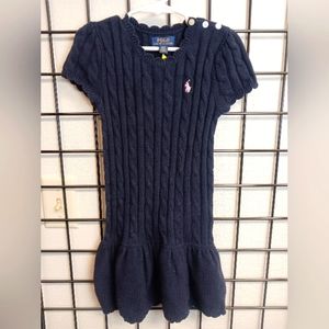 Ralph Lauren Polo Sweater Cable Knit Dress Navy Blue Short Sleeve 4T